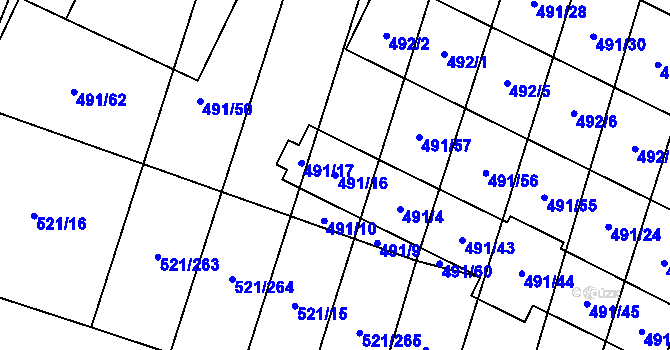 Parcela st. 491/16 v KÚ Řeznovice, Katastrální mapa