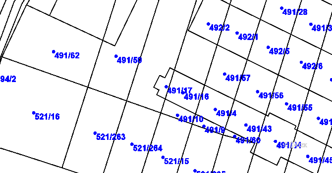 Parcela st. 491/17 v KÚ Řeznovice, Katastrální mapa