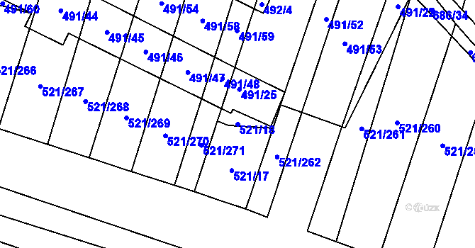 Parcela st. 521/18 v KÚ Řeznovice, Katastrální mapa