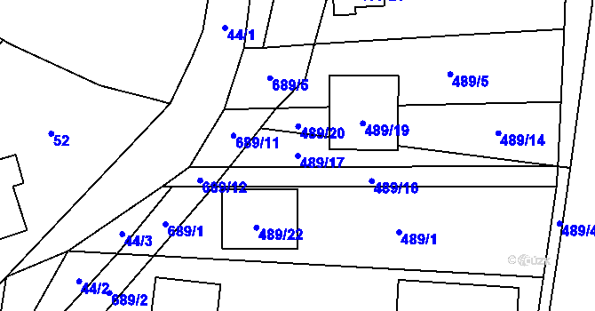 Parcela st. 489/17 v KÚ Řeznovice, Katastrální mapa