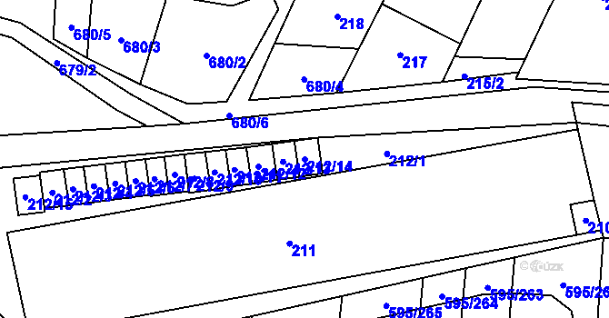 Parcela st. 212/14 v KÚ Řeznovice, Katastrální mapa