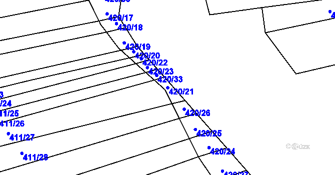 Parcela st. 420/21 v KÚ Řeznovice, Katastrální mapa