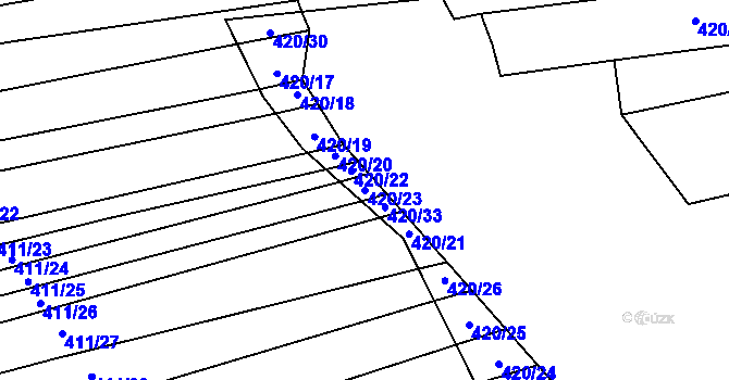 Parcela st. 420/23 v KÚ Řeznovice, Katastrální mapa