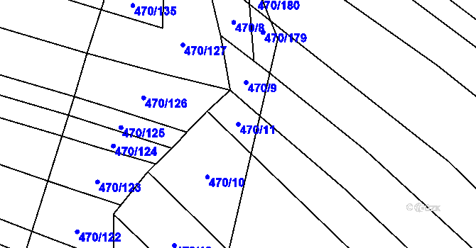 Parcela st. 470/11 v KÚ Řeznovice, Katastrální mapa