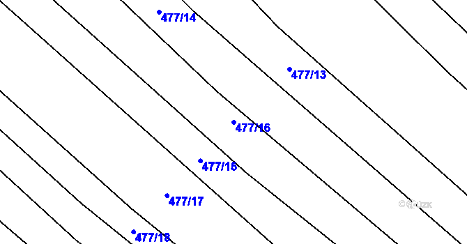 Parcela st. 477/16 v KÚ Řeznovice, Katastrální mapa