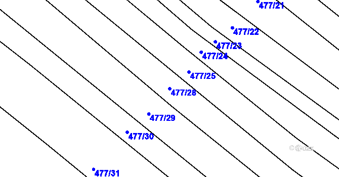 Parcela st. 477/28 v KÚ Řeznovice, Katastrální mapa