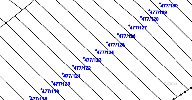 Parcela st. 477/124 v KÚ Řeznovice, Katastrální mapa