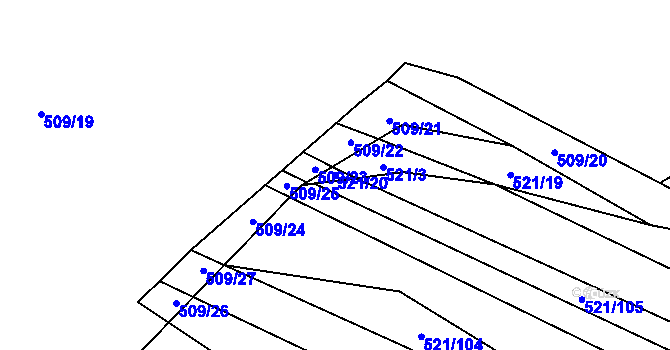 Parcela st. 521/20 v KÚ Řeznovice, Katastrální mapa