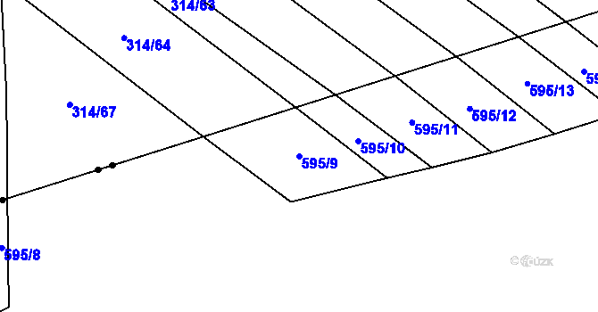 Parcela st. 595/9 v KÚ Řeznovice, Katastrální mapa