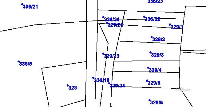 Parcela st. 329/23 v KÚ Řeznovice, Katastrální mapa