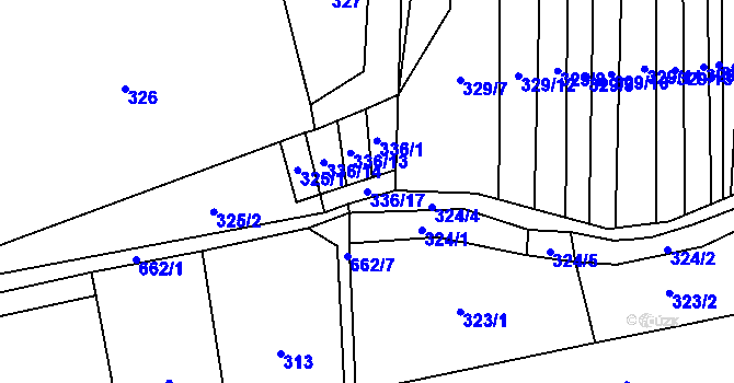 Parcela st. 336/17 v KÚ Řeznovice, Katastrální mapa