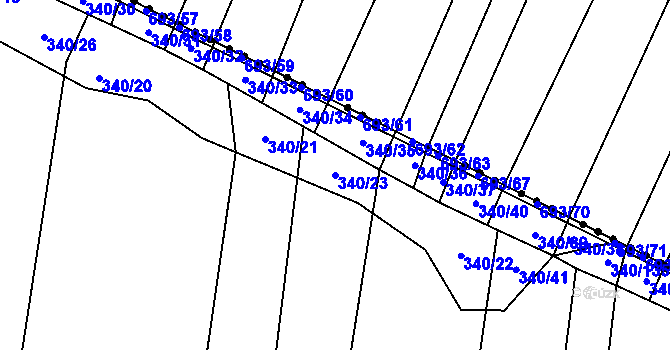 Parcela st. 340/23 v KÚ Řeznovice, Katastrální mapa