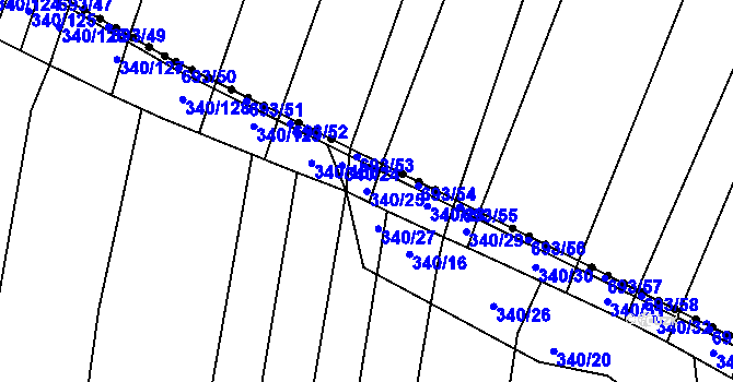 Parcela st. 340/25 v KÚ Řeznovice, Katastrální mapa
