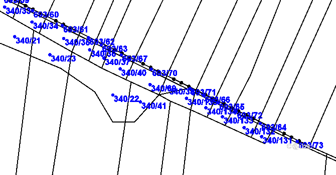 Parcela st. 340/38 v KÚ Řeznovice, Katastrální mapa