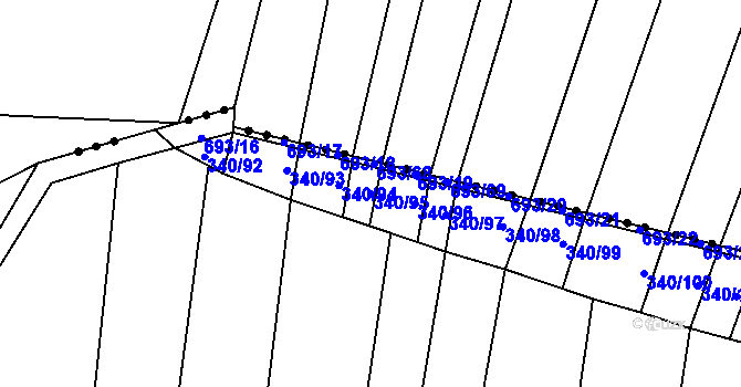 Parcela st. 340/95 v KÚ Řeznovice, Katastrální mapa
