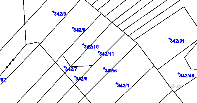 Parcela st. 342/11 v KÚ Řeznovice, Katastrální mapa