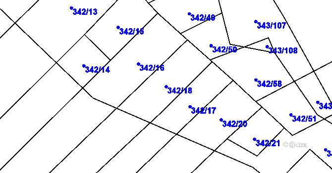 Parcela st. 342/18 v KÚ Řeznovice, Katastrální mapa