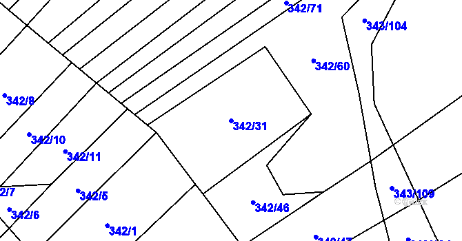 Parcela st. 342/31 v KÚ Řeznovice, Katastrální mapa
