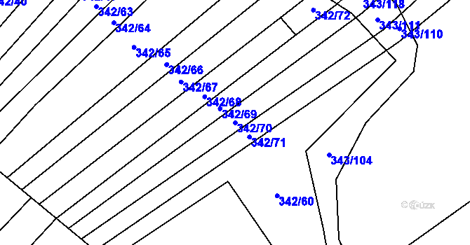 Parcela st. 342/70 v KÚ Řeznovice, Katastrální mapa