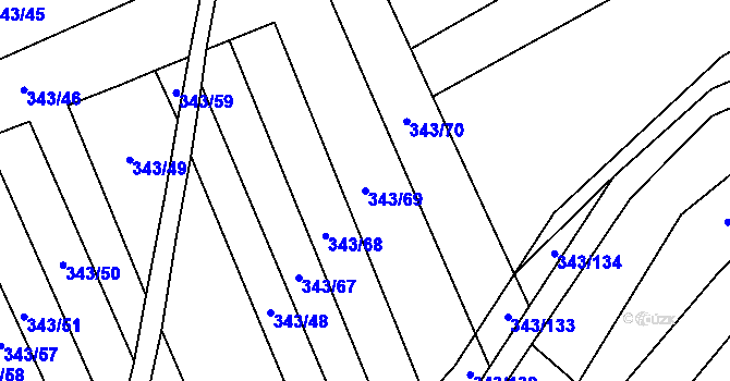 Parcela st. 343/69 v KÚ Řeznovice, Katastrální mapa