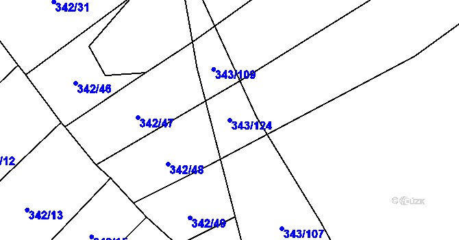 Parcela st. 343/124 v KÚ Řeznovice, Katastrální mapa