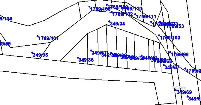 Parcela st. 349/38 v KÚ Řeznovice, Katastrální mapa