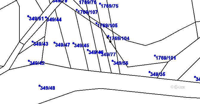Parcela st. 349/77 v KÚ Řeznovice, Katastrální mapa
