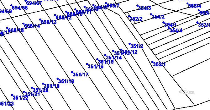 Parcela st. 351/14 v KÚ Řeznovice, Katastrální mapa