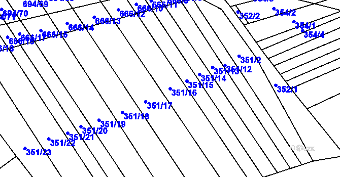 Parcela st. 351/16 v KÚ Řeznovice, Katastrální mapa