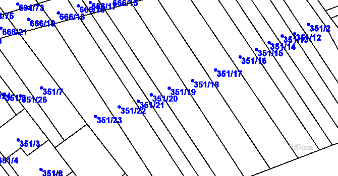 Parcela st. 351/19 v KÚ Řeznovice, Katastrální mapa