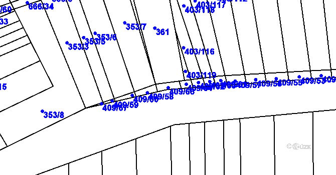 Parcela st. 409/66 v KÚ Řeznovice, Katastrální mapa