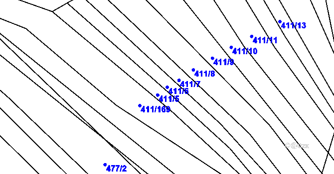 Parcela st. 411/6 v KÚ Řeznovice, Katastrální mapa