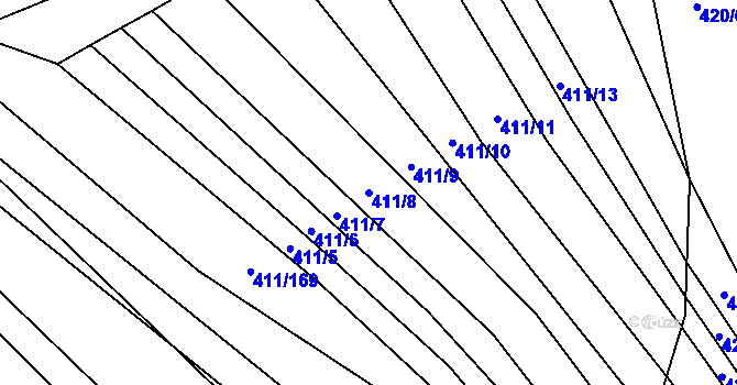 Parcela st. 411/8 v KÚ Řeznovice, Katastrální mapa