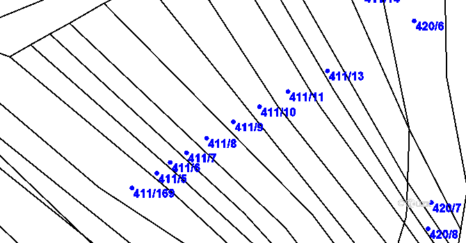 Parcela st. 411/9 v KÚ Řeznovice, Katastrální mapa