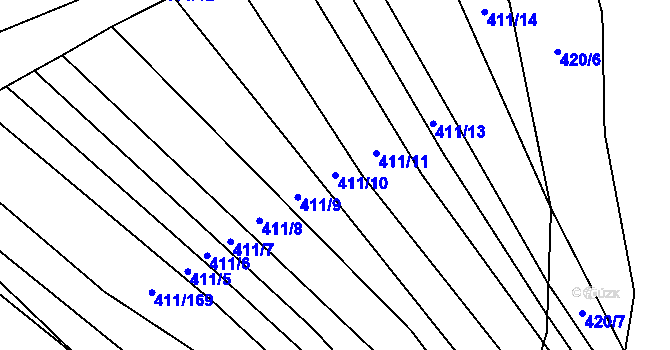 Parcela st. 411/10 v KÚ Řeznovice, Katastrální mapa