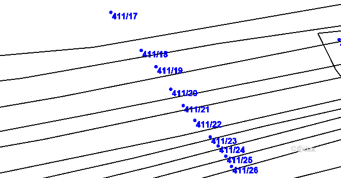 Parcela st. 411/20 v KÚ Řeznovice, Katastrální mapa