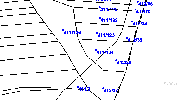 Parcela st. 411/124 v KÚ Řeznovice, Katastrální mapa