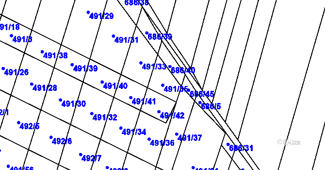 Parcela st. 491/35 v KÚ Řeznovice, Katastrální mapa