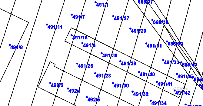 Parcela st. 491/38 v KÚ Řeznovice, Katastrální mapa