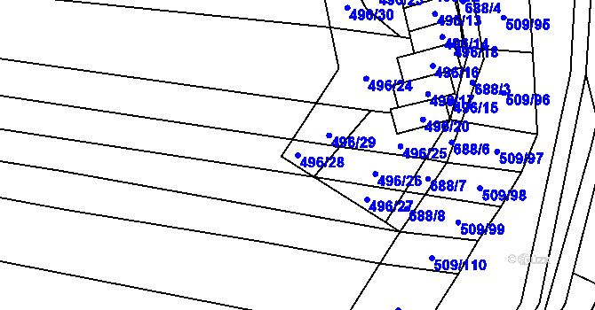 Parcela st. 496/28 v KÚ Řeznovice, Katastrální mapa