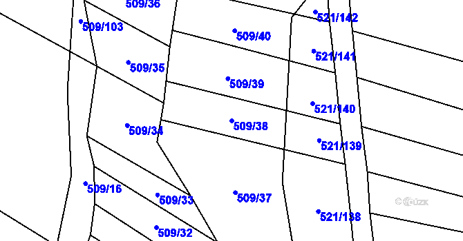 Parcela st. 509/38 v KÚ Řeznovice, Katastrální mapa