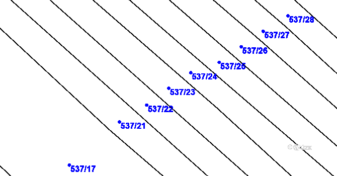 Parcela st. 537/23 v KÚ Řeznovice, Katastrální mapa