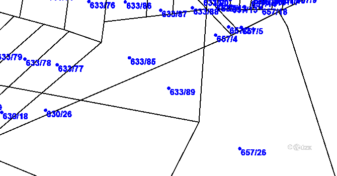 Parcela st. 633/89 v KÚ Řeznovice, Katastrální mapa