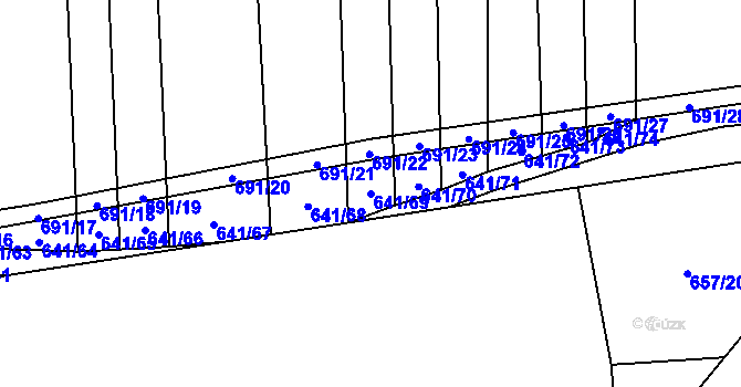 Parcela st. 641/69 v KÚ Řeznovice, Katastrální mapa