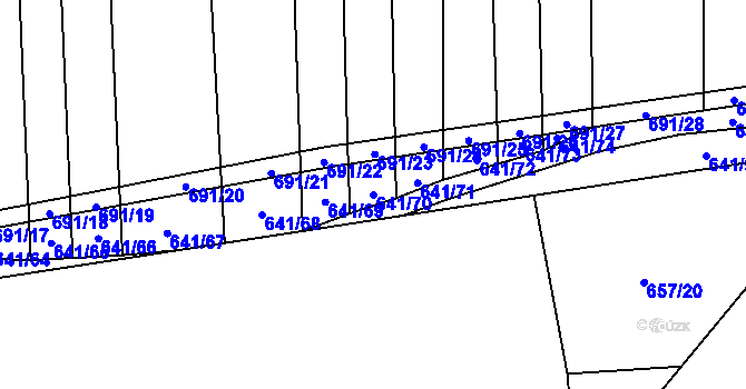Parcela st. 641/70 v KÚ Řeznovice, Katastrální mapa