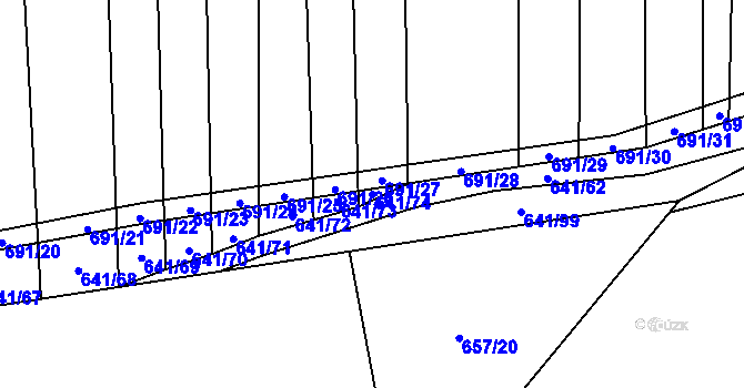 Parcela st. 641/74 v KÚ Řeznovice, Katastrální mapa