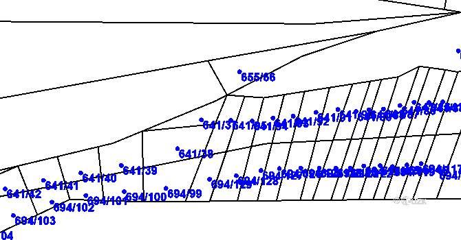 Parcela st. 641/95 v KÚ Řeznovice, Katastrální mapa