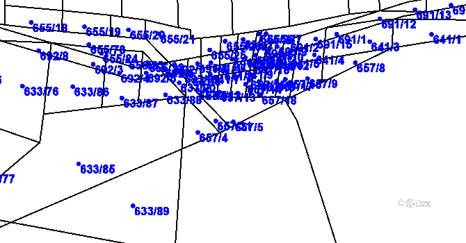 Parcela st. 657/5 v KÚ Řeznovice, Katastrální mapa