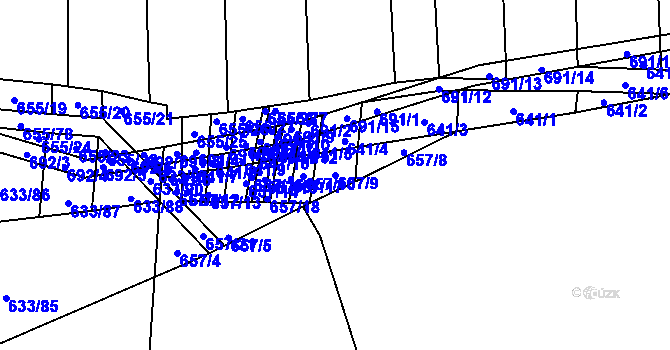 Parcela st. 657/9 v KÚ Řeznovice, Katastrální mapa