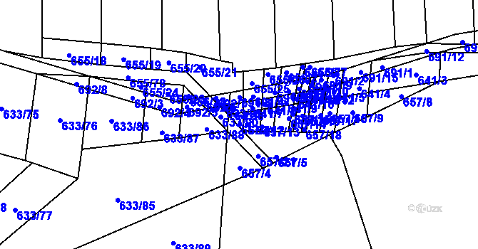 Parcela st. 657/11 v KÚ Řeznovice, Katastrální mapa